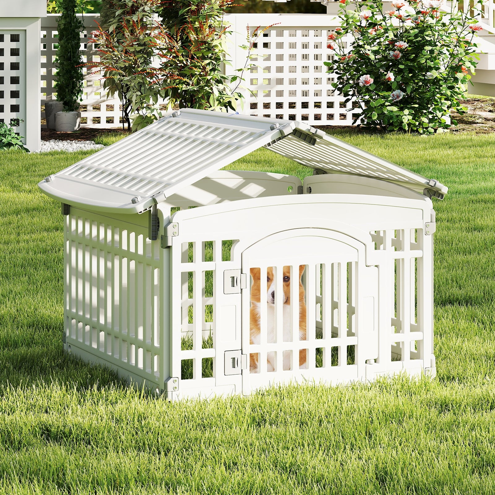 6-Panel Plastic Dog Playpen, 24 Inch, White Pet Gate at Gallery Canada