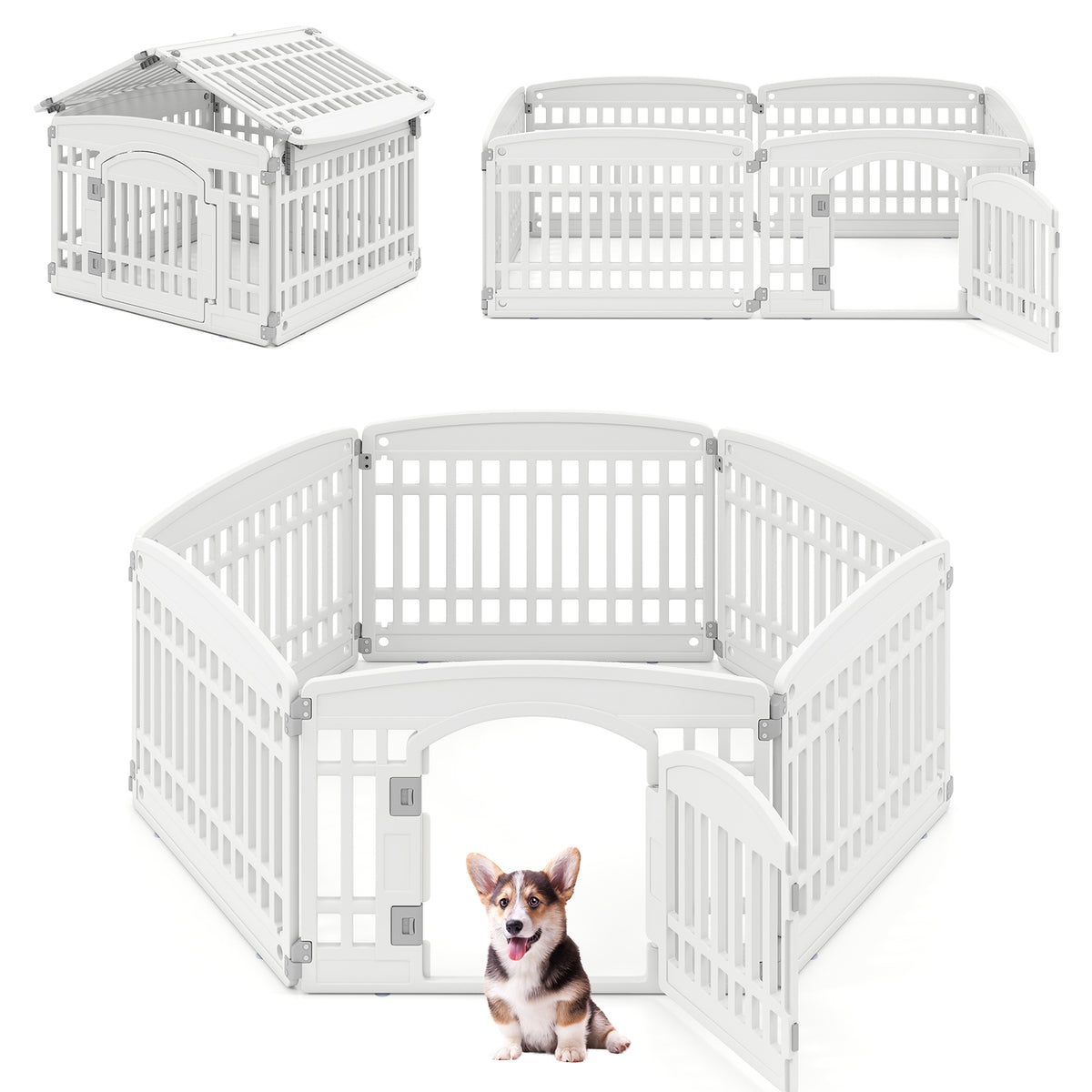 6-Panel Plastic Dog Playpen, 24 Inch, White Pet Gate White at Gallery Canada