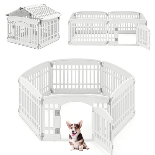 6-Panel Plastic Dog Playpen, 24 Inch, White