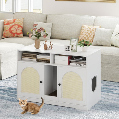 43 Inches Cat Litter Box Enclosure, Storage, Double Rooms, White Cat Houses at Gallery Canada