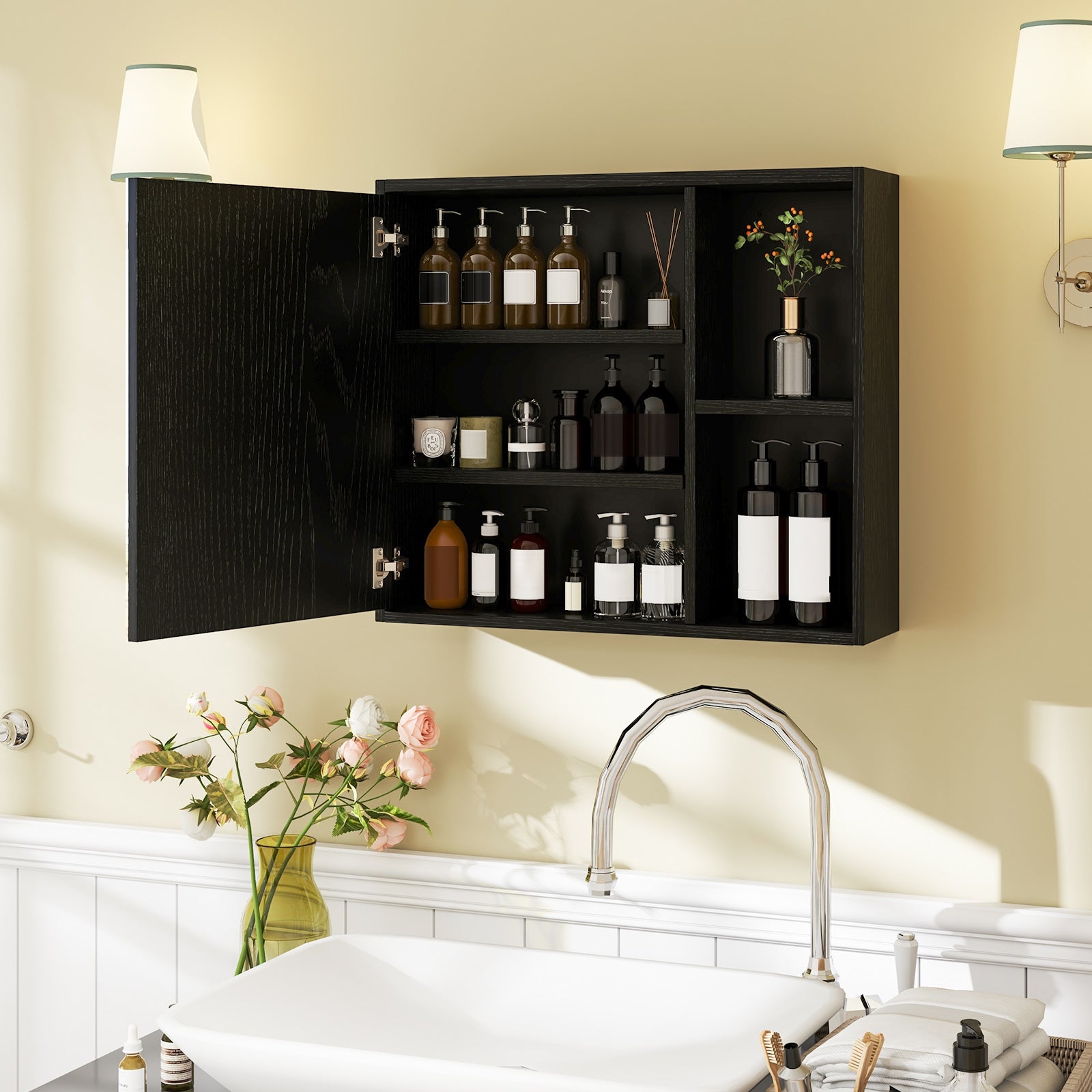 Bathroom Medicine Cabinet, Single Mirror Door, Black Wall Cabinets at Gallery Canada
