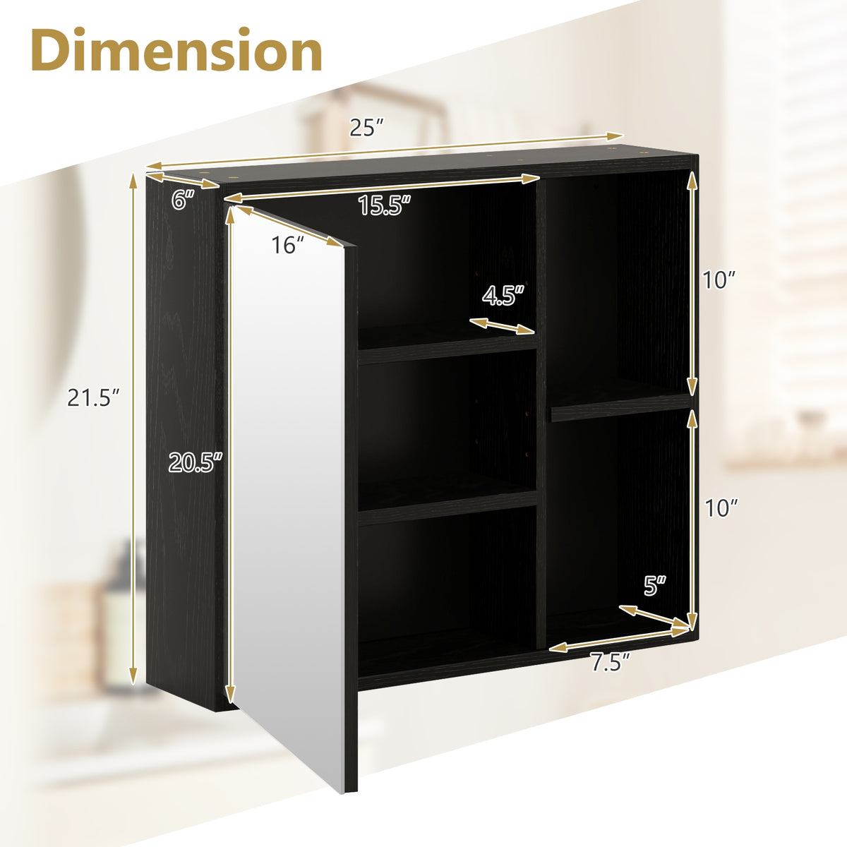 Bathroom Medicine Cabinet, Single Mirror Door, Black Wall Cabinets at Gallery Canada