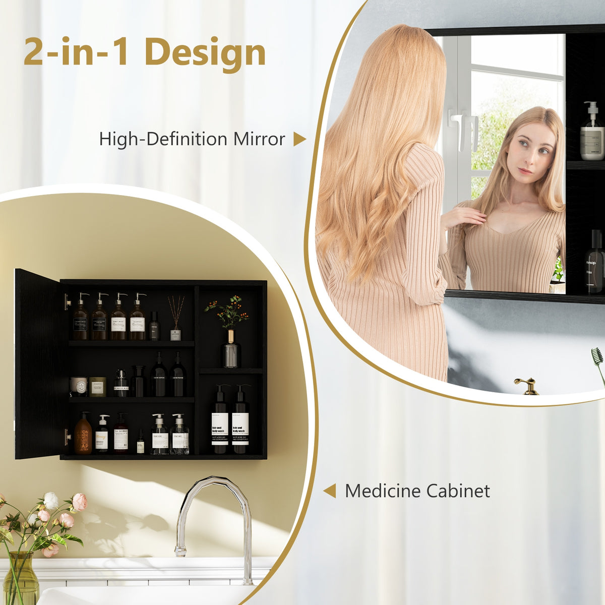 Bathroom Medicine Cabinet, Single Mirror Door, Black Wall Cabinets at Gallery Canada