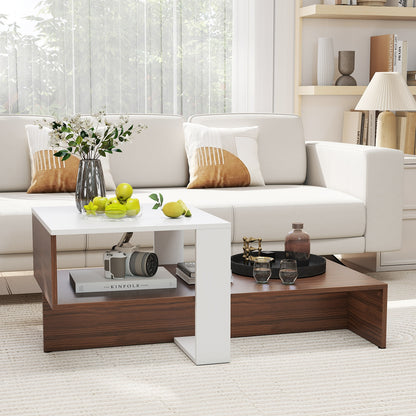 2-Tier Geometric Coffee Table, Storage Shelves, And Brown, White Coffee Tables at Gallery Canada