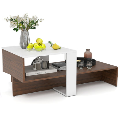 2-Tier Geometric Coffee Table, Storage Shelves, And Brown, White Coffee Tables White at Gallery Canada