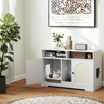 43 Inches Cat Litter Box Enclosure, Storage, Double Rooms, White Cat Houses at Gallery Canada