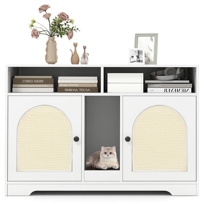 43 Inches Cat Litter Box Enclosure, Storage, Double Rooms, White Cat Houses at Gallery Canada