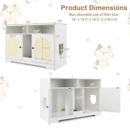 43 Inches Cat Litter Box Enclosure, Storage, Double Rooms, White Cat Houses at Gallery Canada