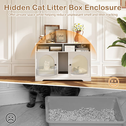 43 Inches Cat Litter Box Enclosure, Storage, Double Rooms, White Cat Houses at Gallery Canada