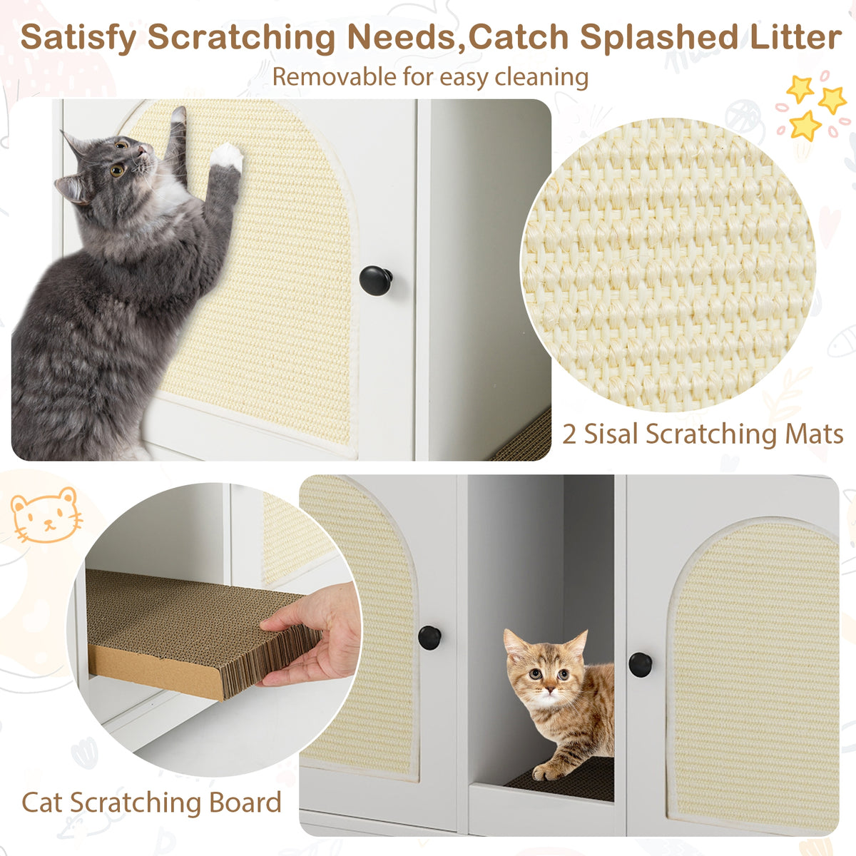 43 Inches Cat Litter Box Enclosure, Storage, Double Rooms, White Cat Houses at Gallery Canada