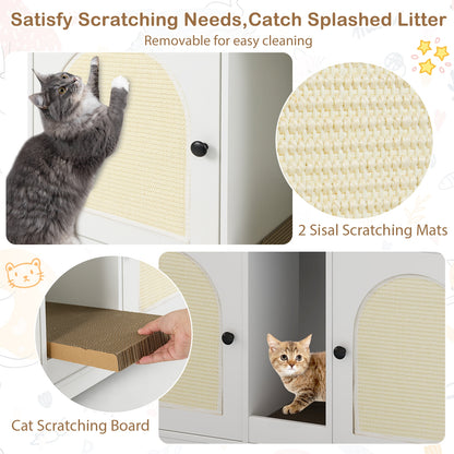 43 Inches Cat Litter Box Enclosure, Storage, Double Rooms, White Cat Houses at Gallery Canada