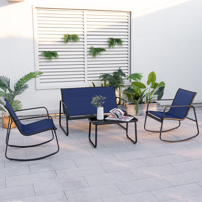 4 Piece Patio Rocking Set, Glass-Top Table, Navy Patio Conversation Sets at Gallery Canada