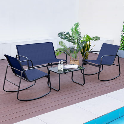 4 Piece Patio Rocking Set, Glass-Top Table, Navy Patio Conversation Sets at Gallery Canada