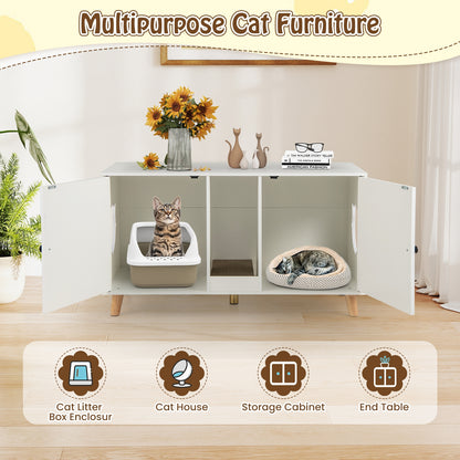 43 Inches Cat Litter Box Enclosure with Double Rooms and 2 Sisal Scratching Mats, White Cat Houses at Gallery Canada