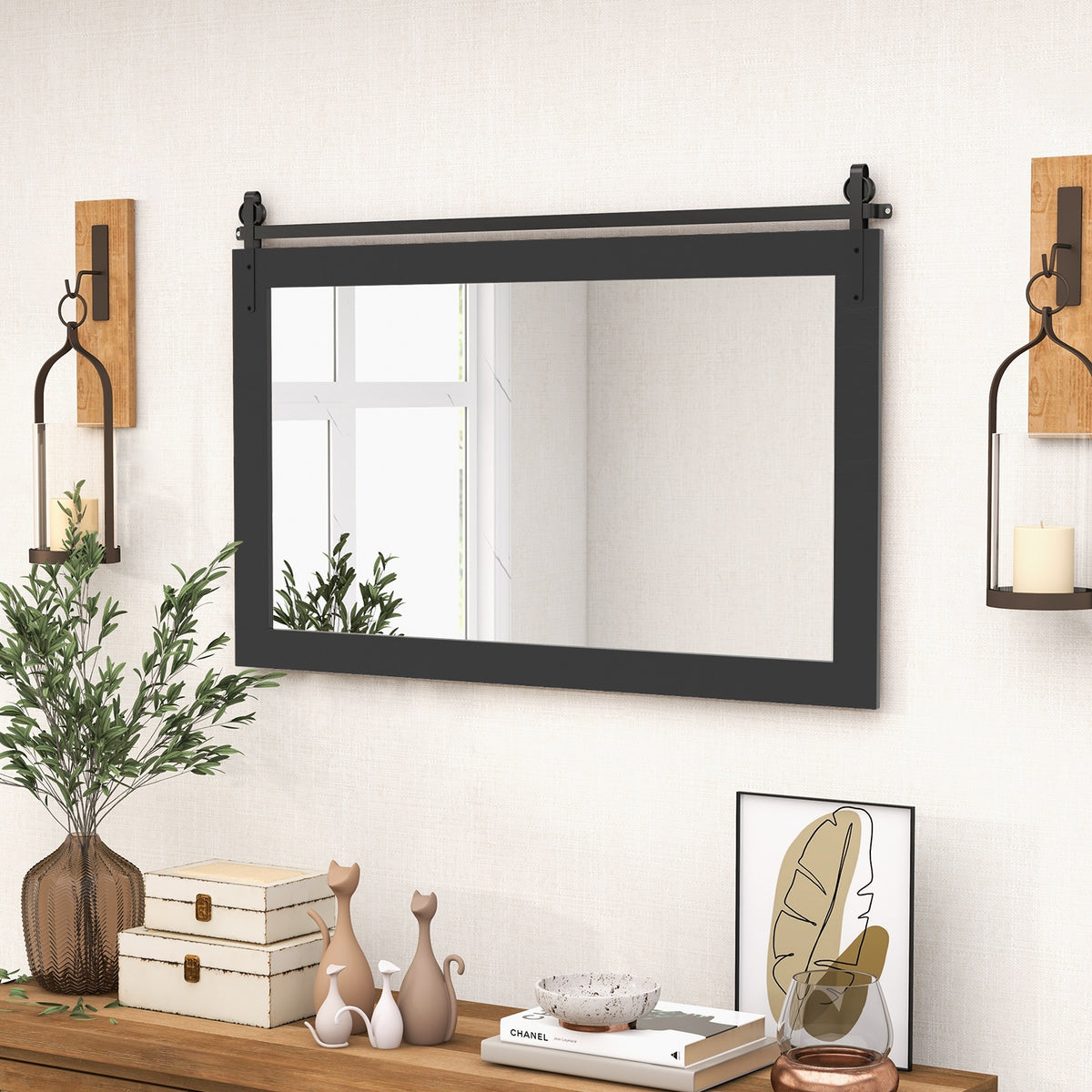Rectangle Barn Door Wall Mirror, Solid Wood Frame, Black Wall Mirrors at Gallery Canada