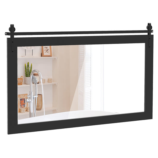 Rectangle Barn Door Wall Mirror, Solid Wood Frame, Black Wall Mirrors Black at Gallery Canada