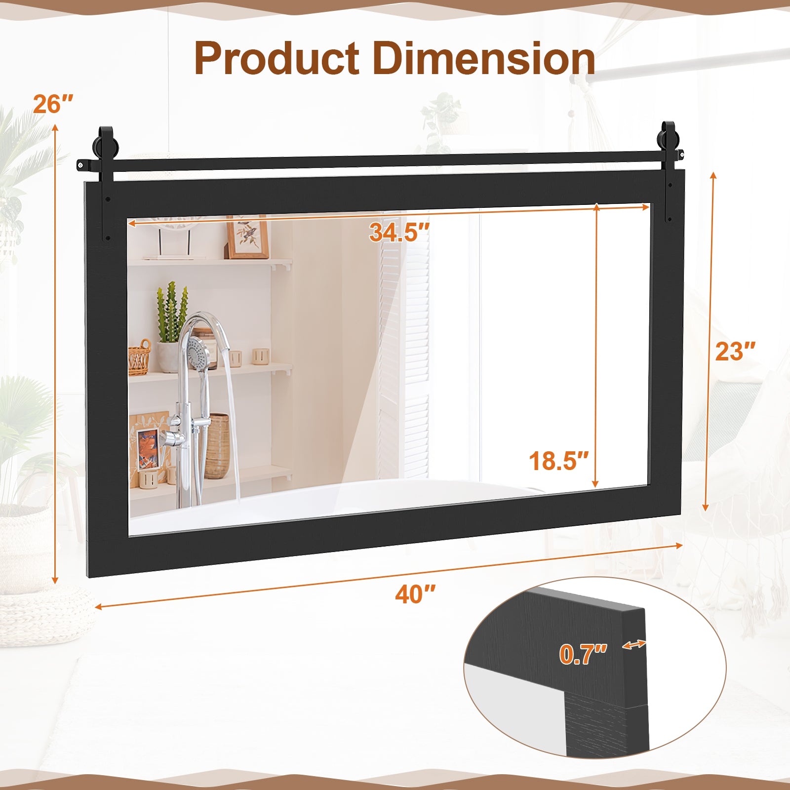 Rectangle Barn Door Wall Mirror, Solid Wood Frame, Black Wall Mirrors at Gallery Canada