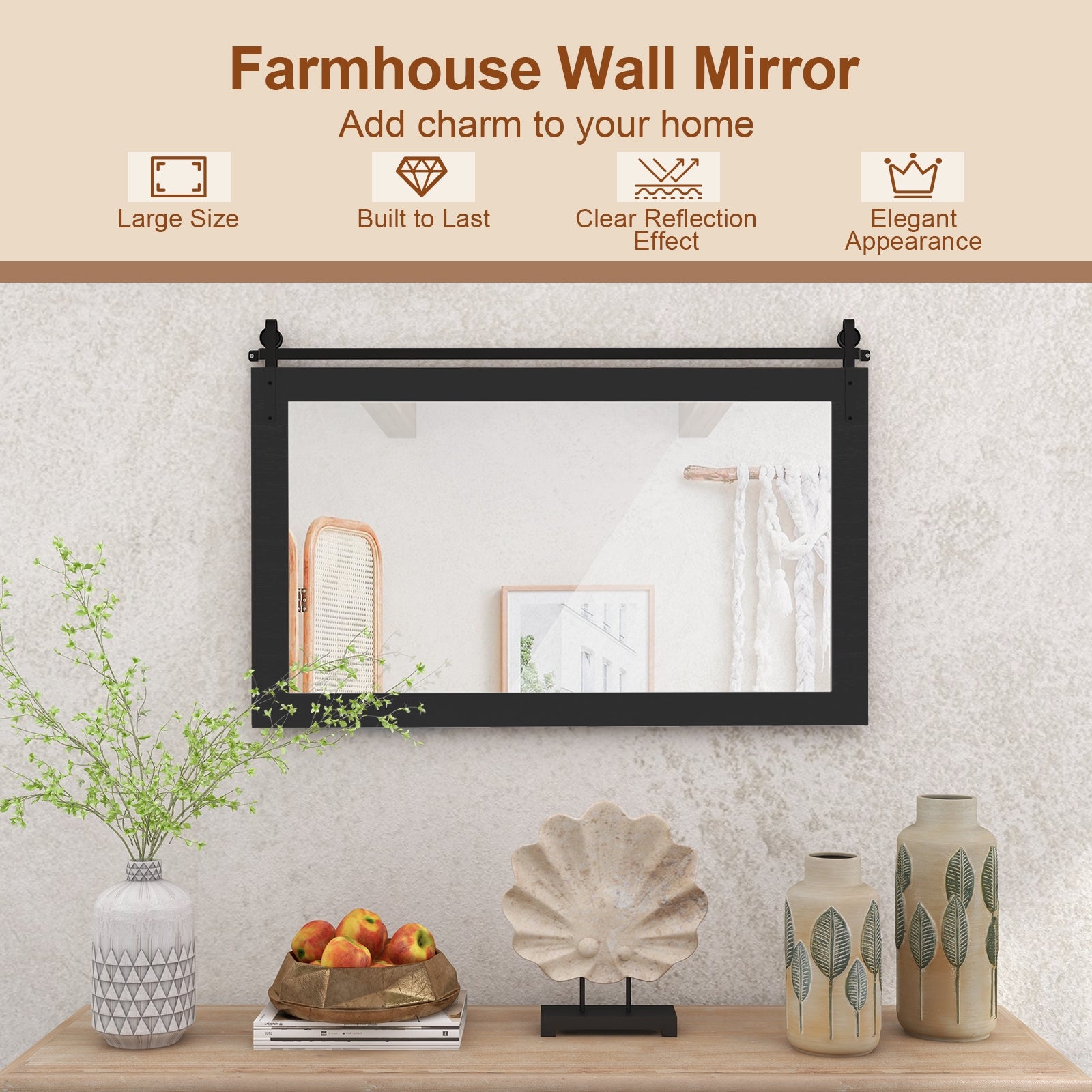 Rectangle Barn Door Wall Mirror, Solid Wood Frame, Black Wall Mirrors at Gallery Canada