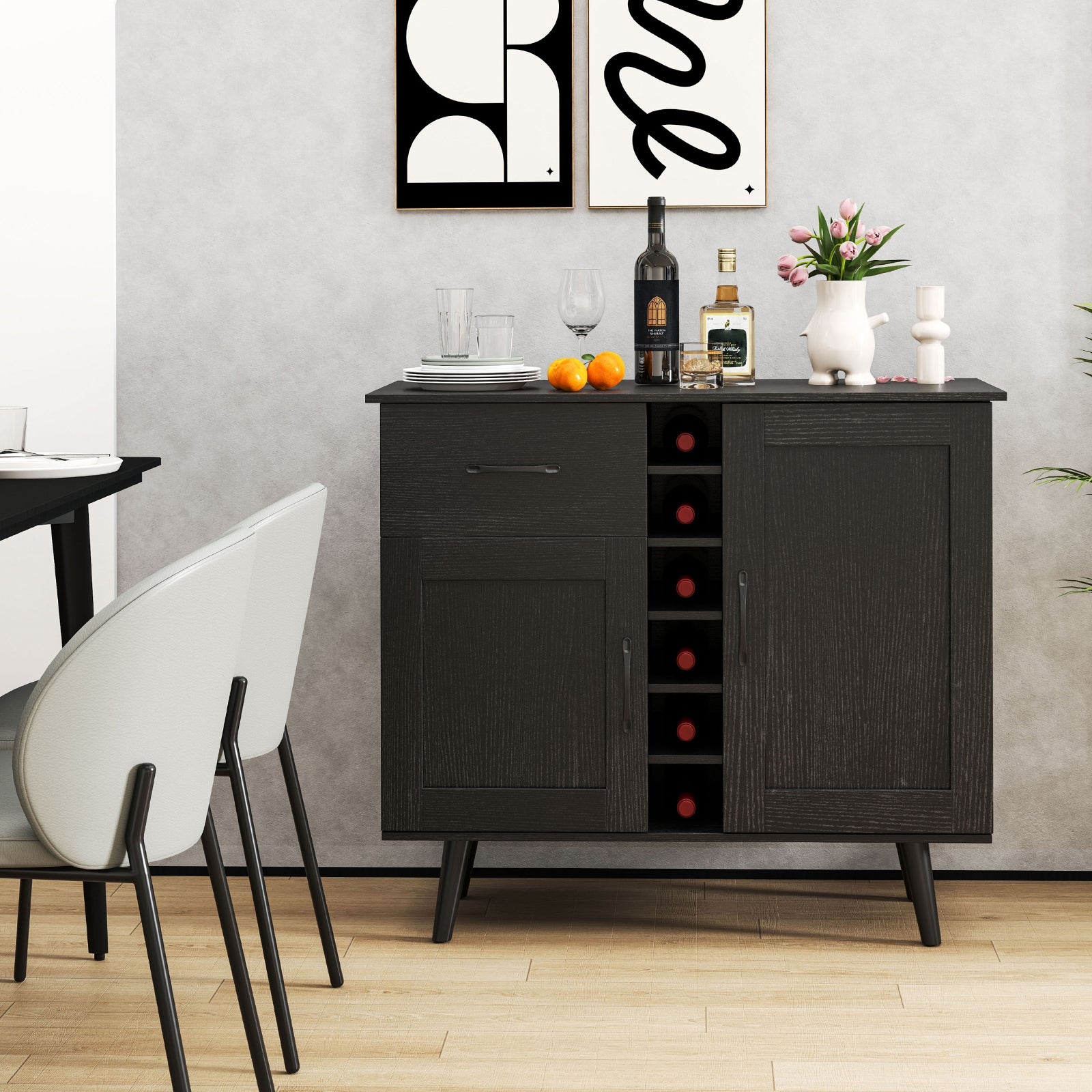 Modern Wine Bar Buffet Cabinet, 6-Bottle Wine Rack, Black Sideboards Cabinets & Buffets at Gallery Canada