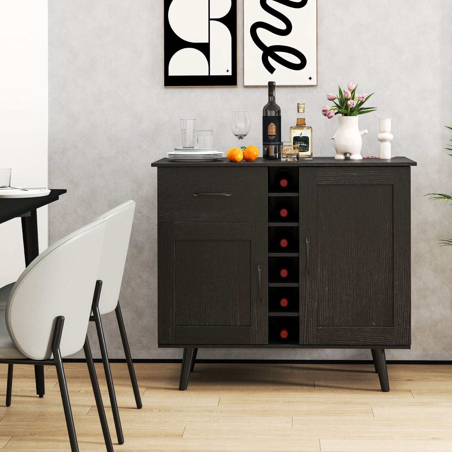 Modern Wine Bar Buffet Cabinet, 6-Bottle Wine Rack, Black Sideboards Cabinets & Buffets at Gallery Canada