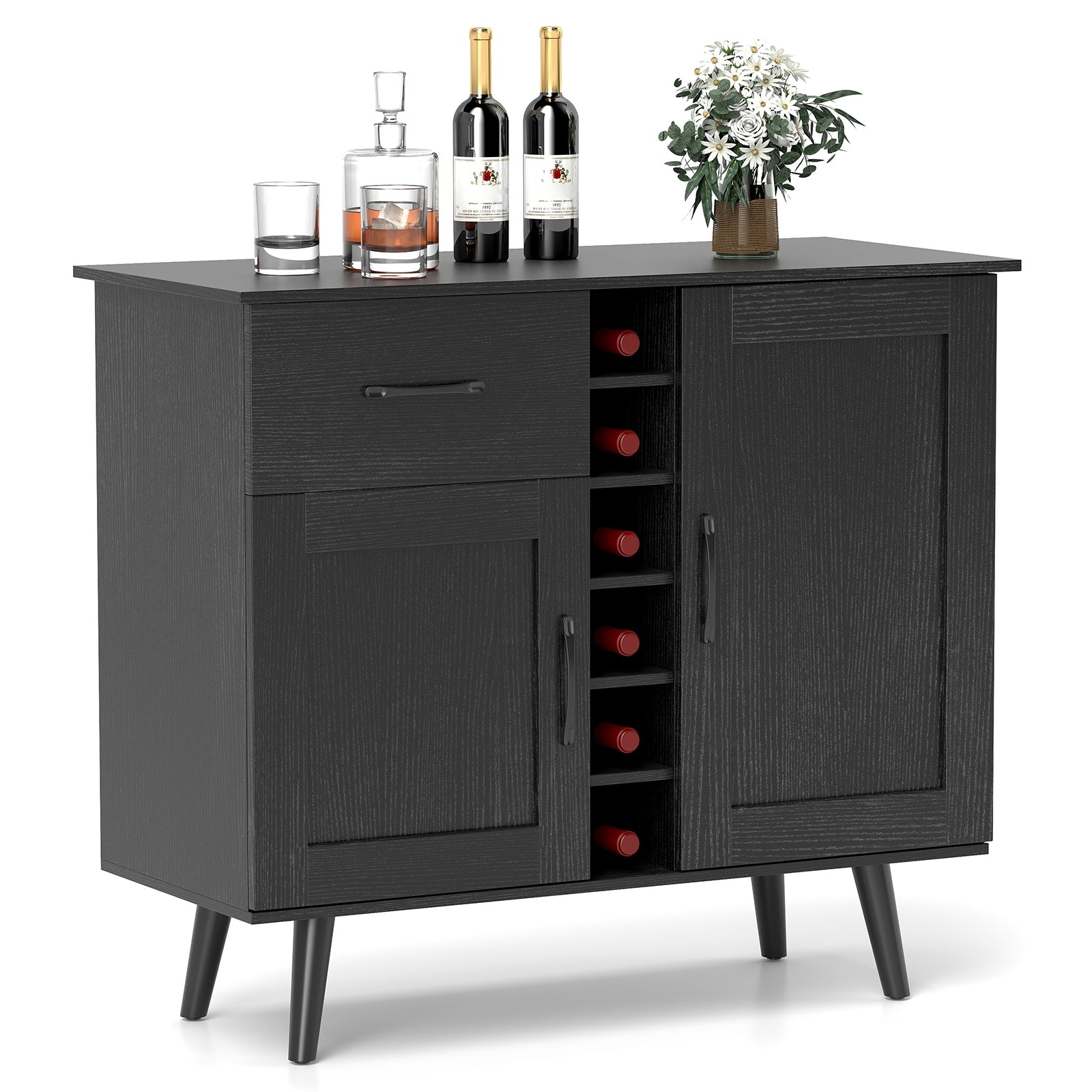 Modern Wine Bar Buffet Cabinet, 6-Bottle Wine Rack, Black Sideboards Cabinets & Buffets Black at Gallery Canada