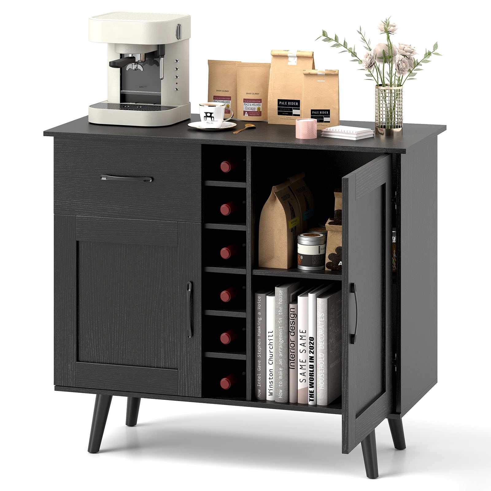 Modern Wine Bar Buffet Cabinet, 6-Bottle Wine Rack, Black Sideboards Cabinets & Buffets at Gallery Canada