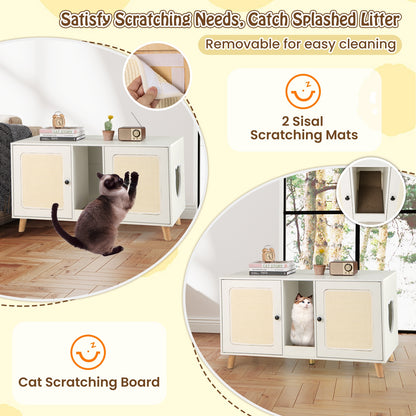 43 Inches Cat Litter Box Enclosure with Double Rooms and 2 Sisal Scratching Mats, White Cat Houses at Gallery Canada