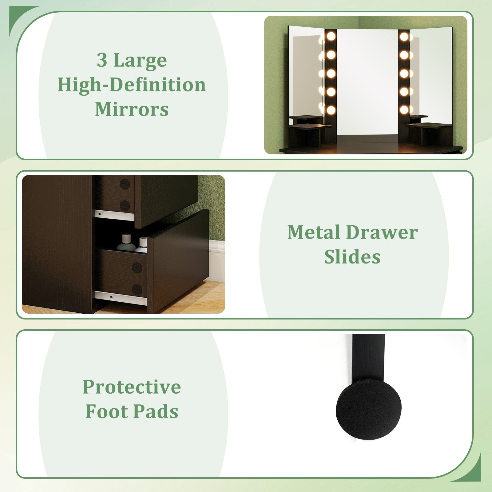 Corner Vanity Desk With LED Mirror, Power Outlet, Black Makeup Vanities at Gallery Canada