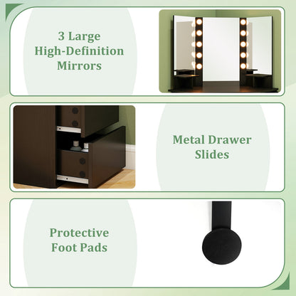 Corner Vanity Desk With LED Mirror, Power Outlet, Black Makeup Vanities at Gallery Canada