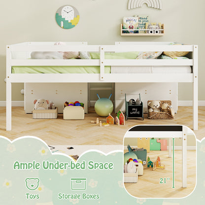 Twin Size Low Loft Bed with Chalkboard Ramp Ladder, Bookcases, White Toddler Beds at Gallery Canada