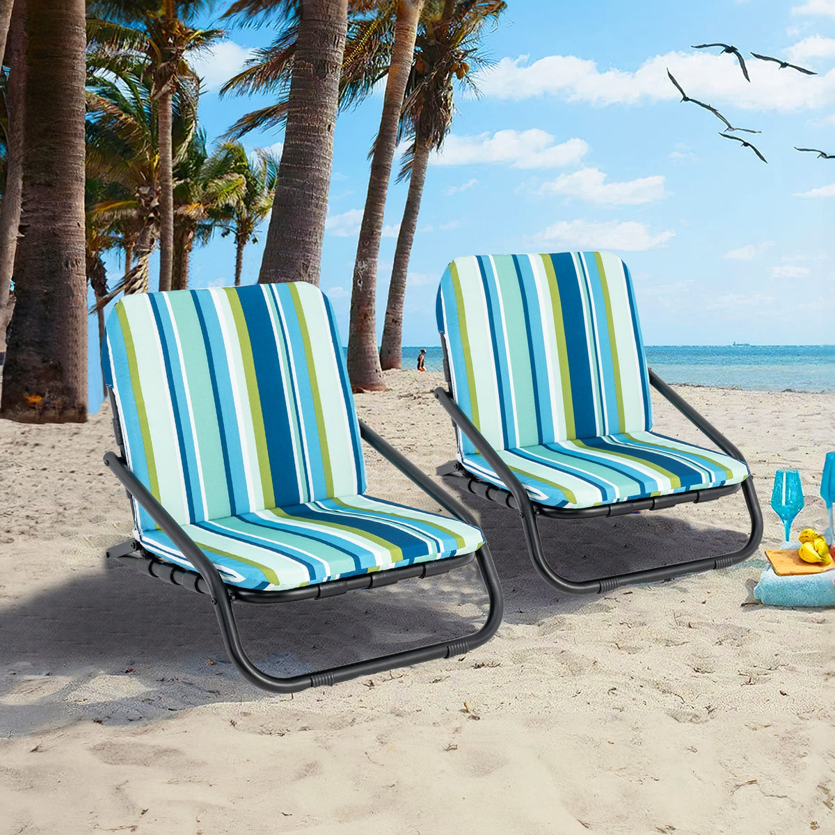 Low Folding Beach Chairs, 2 Pack With Cushion, Blue Beach & Lawn Chairs at Gallery Canada