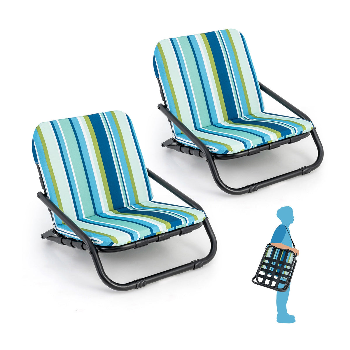 Low Folding Beach Chairs, 2 Pack With Cushion, Blue Beach & Lawn Chairs at Gallery Canada