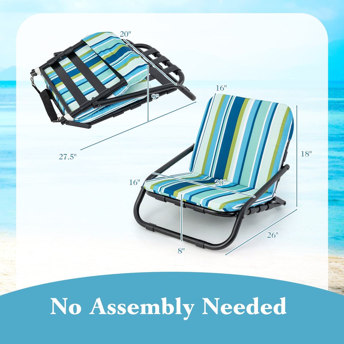 Low Folding Beach Chairs, 2 Pack With Cushion, Blue Beach & Lawn Chairs at Gallery Canada