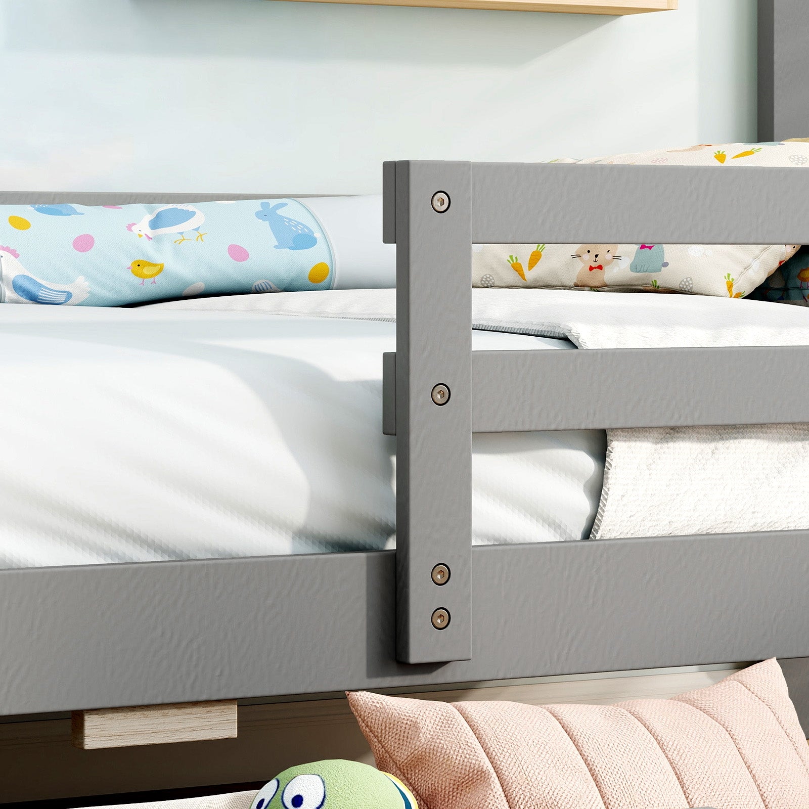 Twin Size Kids Bed With 2 Drawers, Solid Wood, Blackboard, Gray Toddler Beds at Gallery Canada