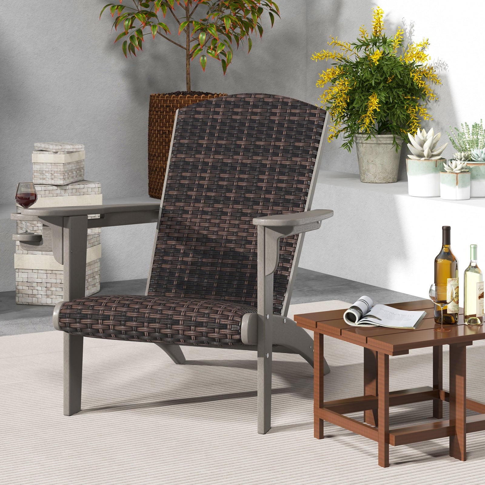 Patio Adirondack Chair, Rattan Padded Seat, Hidden Cupholder, Gray Adirondack Chairs at Gallery Canada