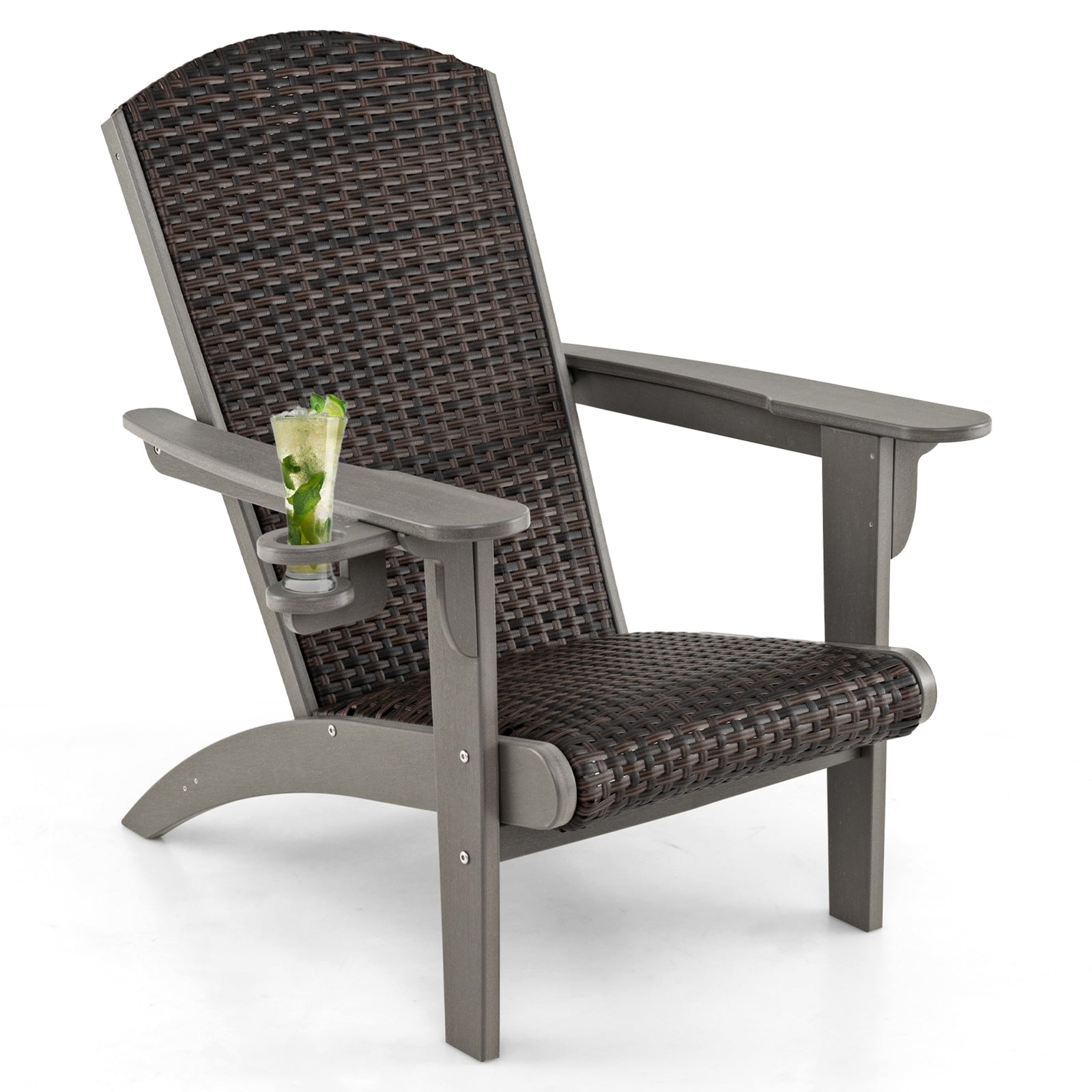 Patio Adirondack Chair, Rattan Padded Seat, Hidden Cupholder, Gray Adirondack Chairs at Gallery Canada