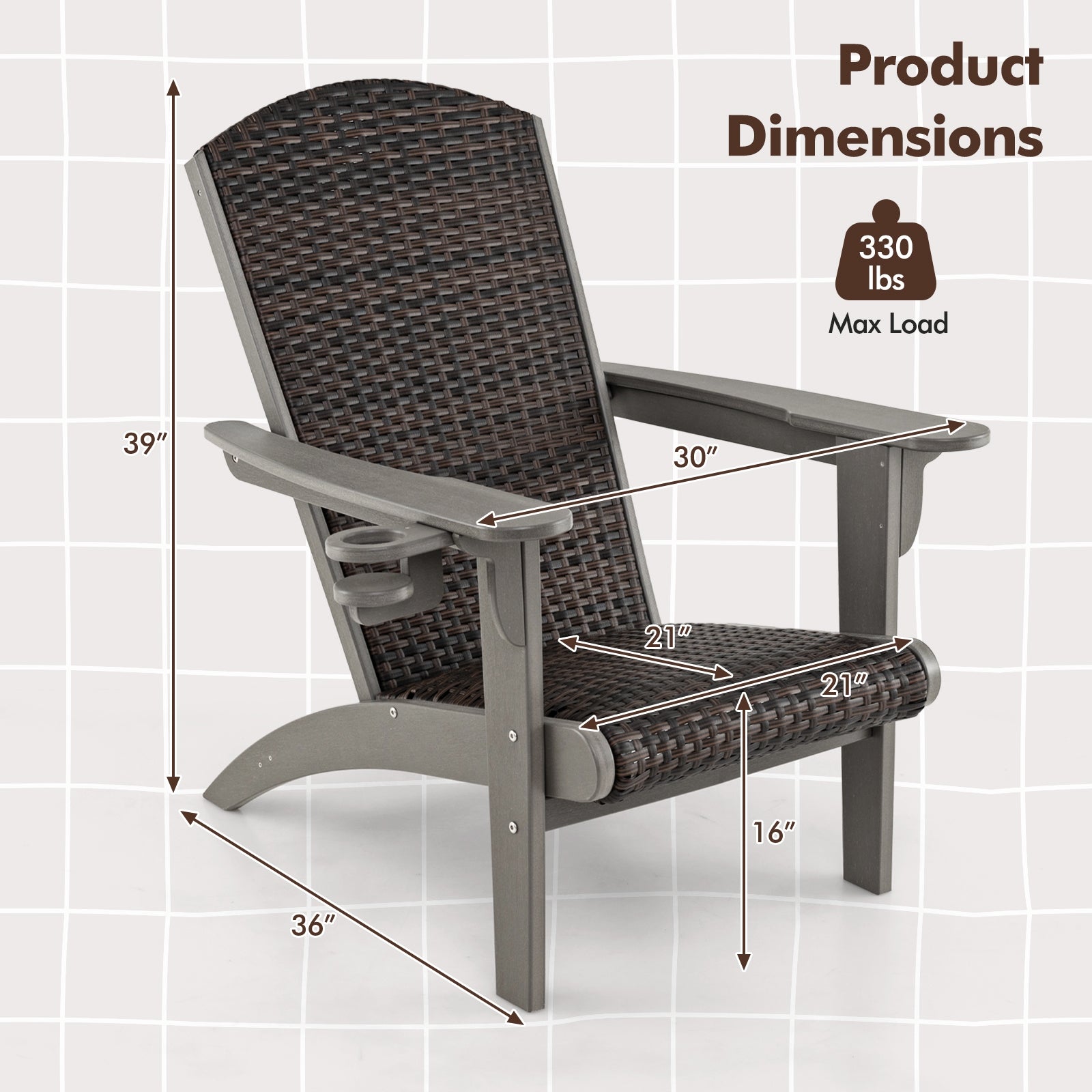 Patio Adirondack Chair, Rattan Padded Seat, Hidden Cupholder, Gray Adirondack Chairs at Gallery Canada