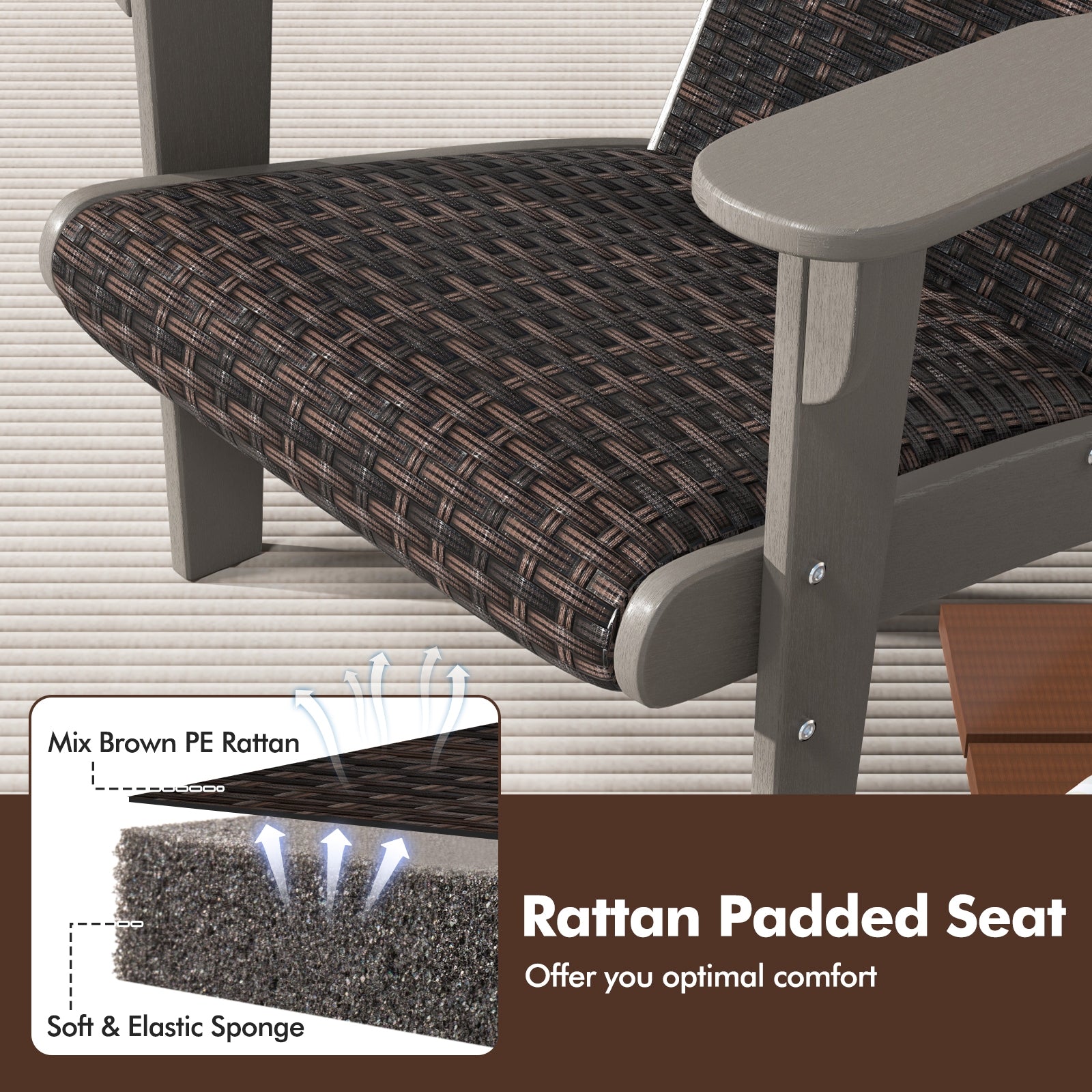 Patio Adirondack Chair, Rattan Padded Seat, Hidden Cupholder, Gray Adirondack Chairs at Gallery Canada