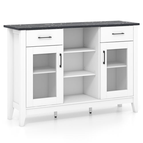 Sideboard Buffet Cabinet, 2 Drawers, 4 Adjustable Shelves, White