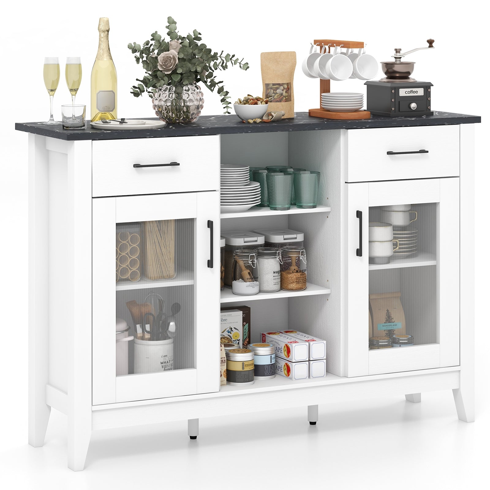 Sideboard Buffet Cabinet, 2 Drawers, 4 Adjustable Shelves, White Sideboards Cabinets & Buffets at Gallery Canada