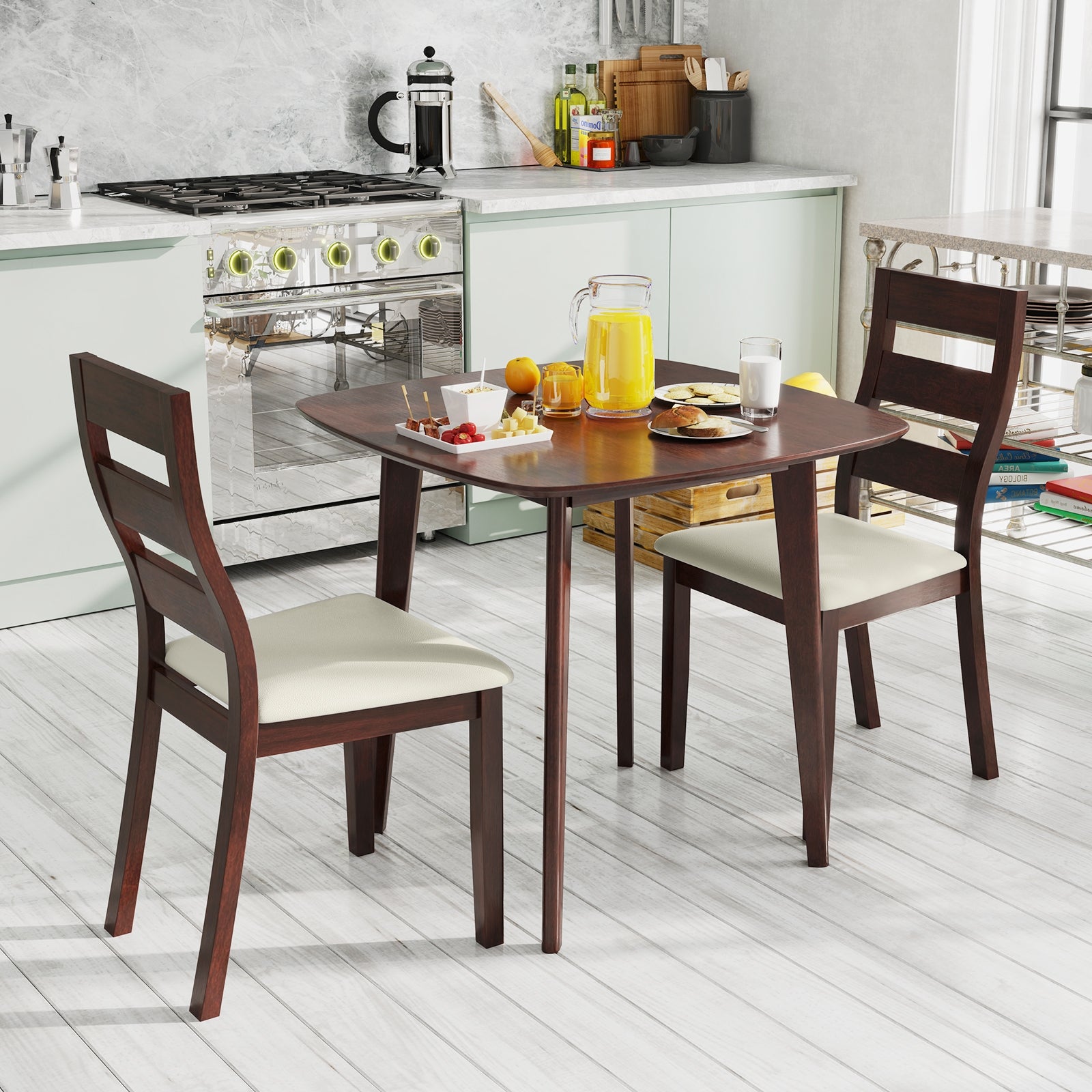 3-Piece Dining Table Set, Wooden Square Kitchen Table, 2 Chairs, Walnut Dining Room Sets at Gallery Canada