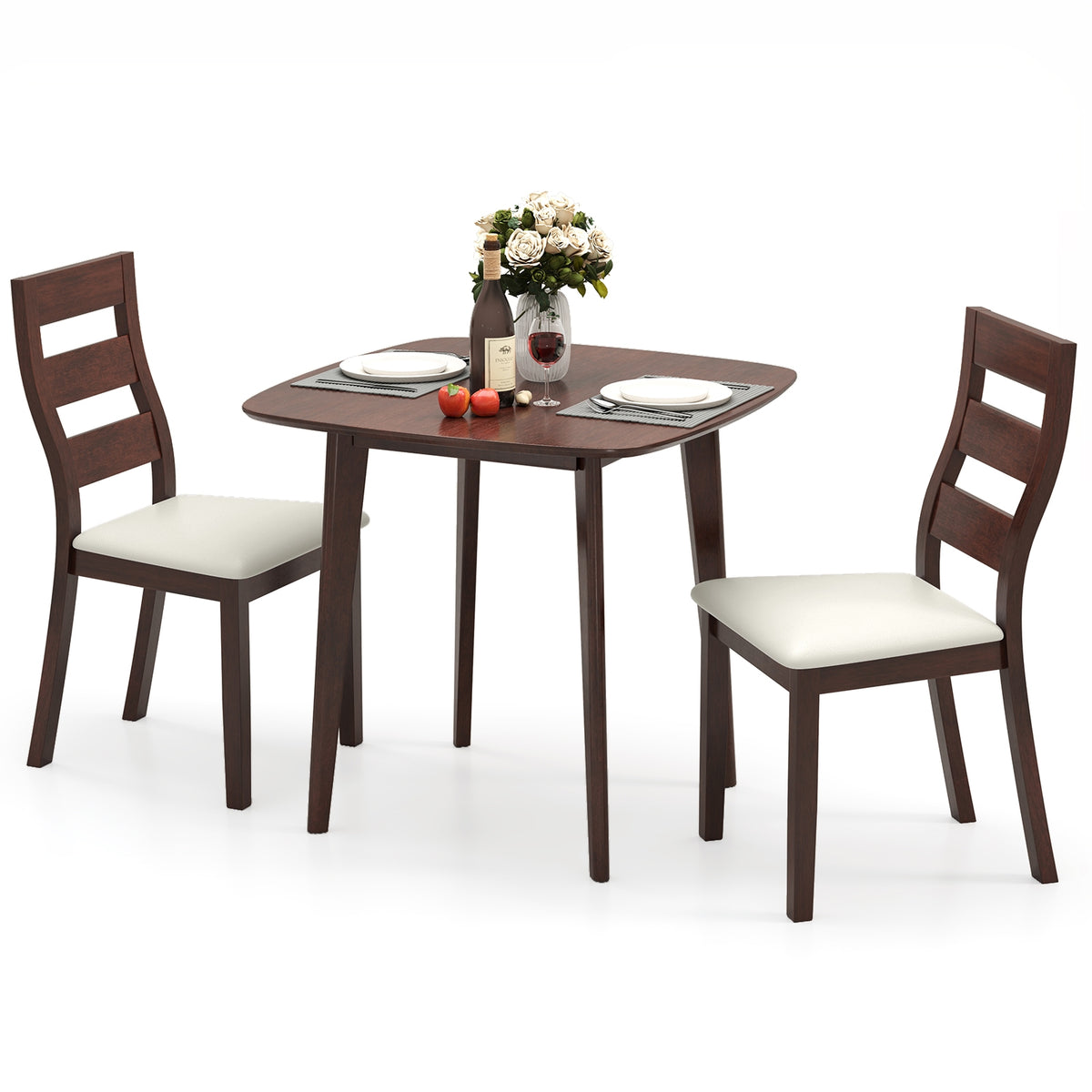 3-Piece Dining Table Set, Wooden Square Kitchen Table, 2 Chairs, Walnut Dining Room Sets at Gallery Canada
