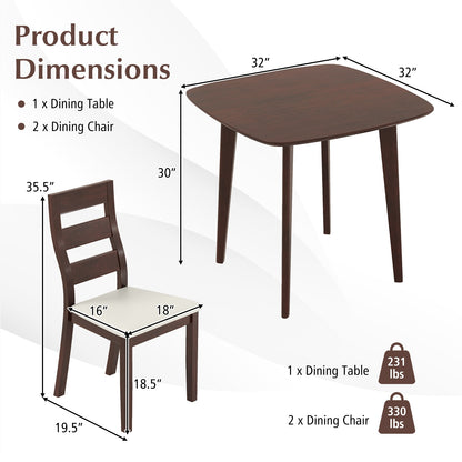 3-Piece Dining Table Set, Wooden Square Kitchen Table, 2 Chairs, Walnut Dining Room Sets at Gallery Canada