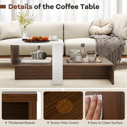 2-Tier Geometric Coffee Table, Storage Shelves, And Brown, White Coffee Tables at Gallery Canada