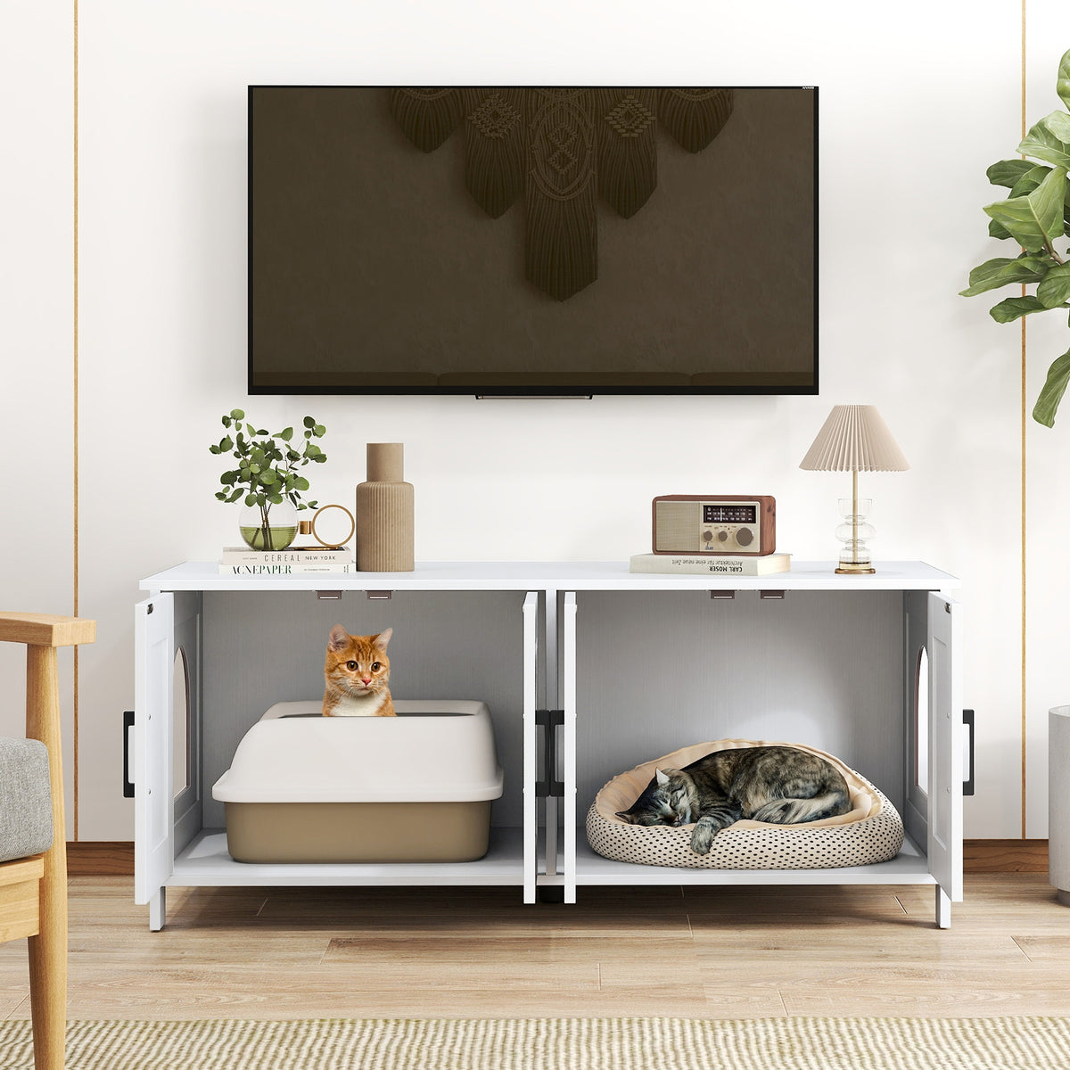 Cat Litter Box Enclosure For 2 Cats, White Cat Houses at Gallery Canada