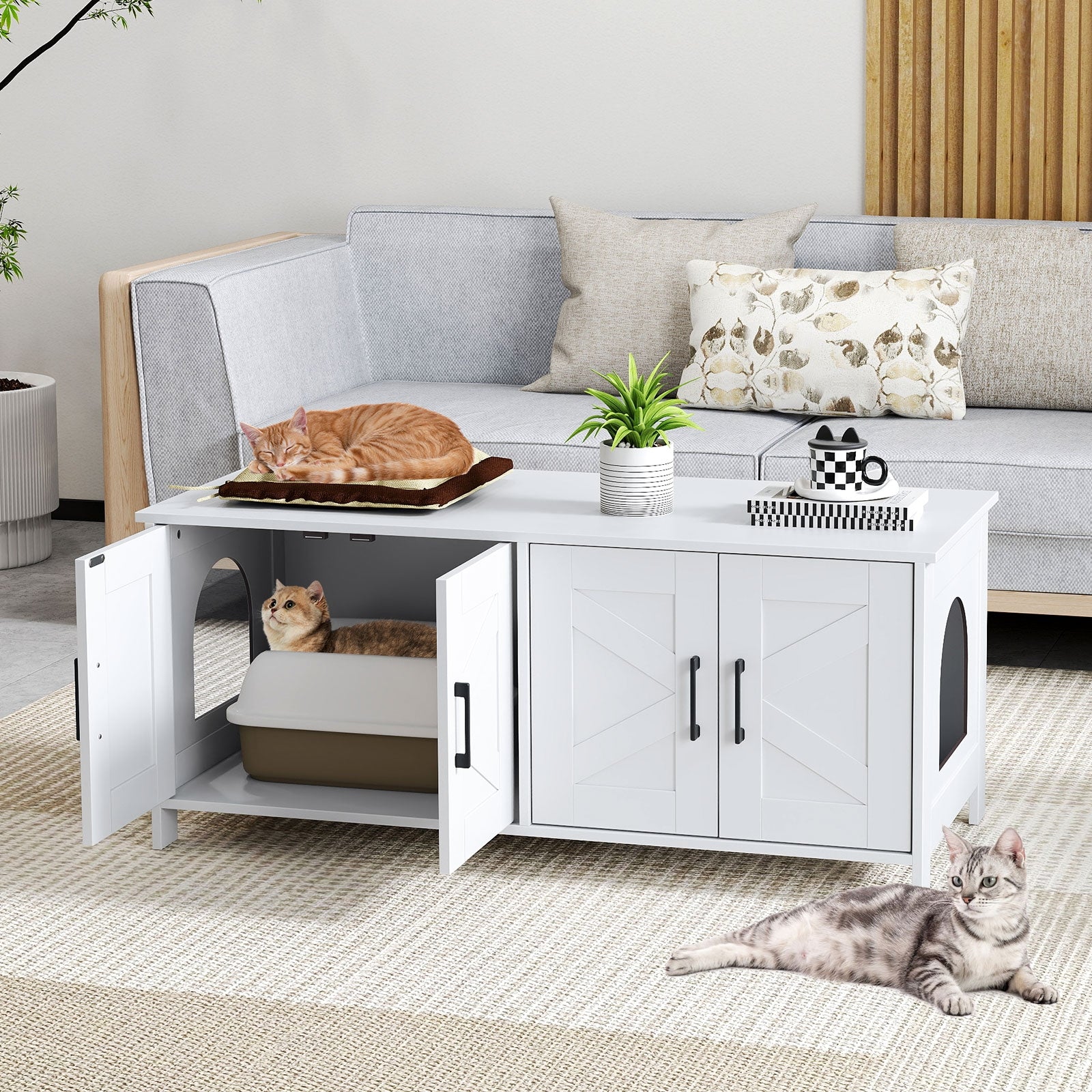Cat Litter Box Enclosure For 2 Cats, White Cat Houses at Gallery Canada