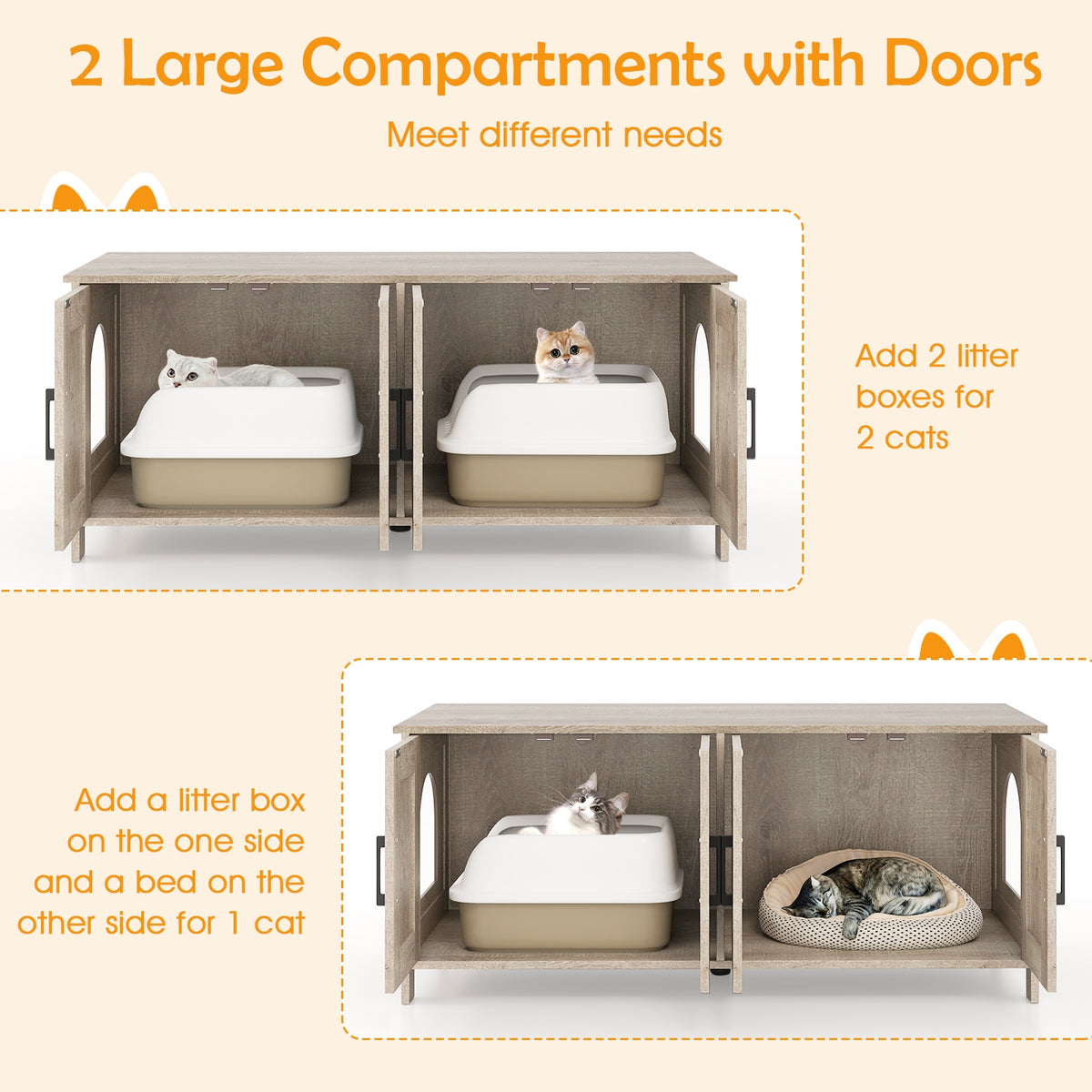 Cat Litter Box Enclosure For 2 Cats, Modern Furniture Hidden, Oak Cat Houses at Gallery Canada