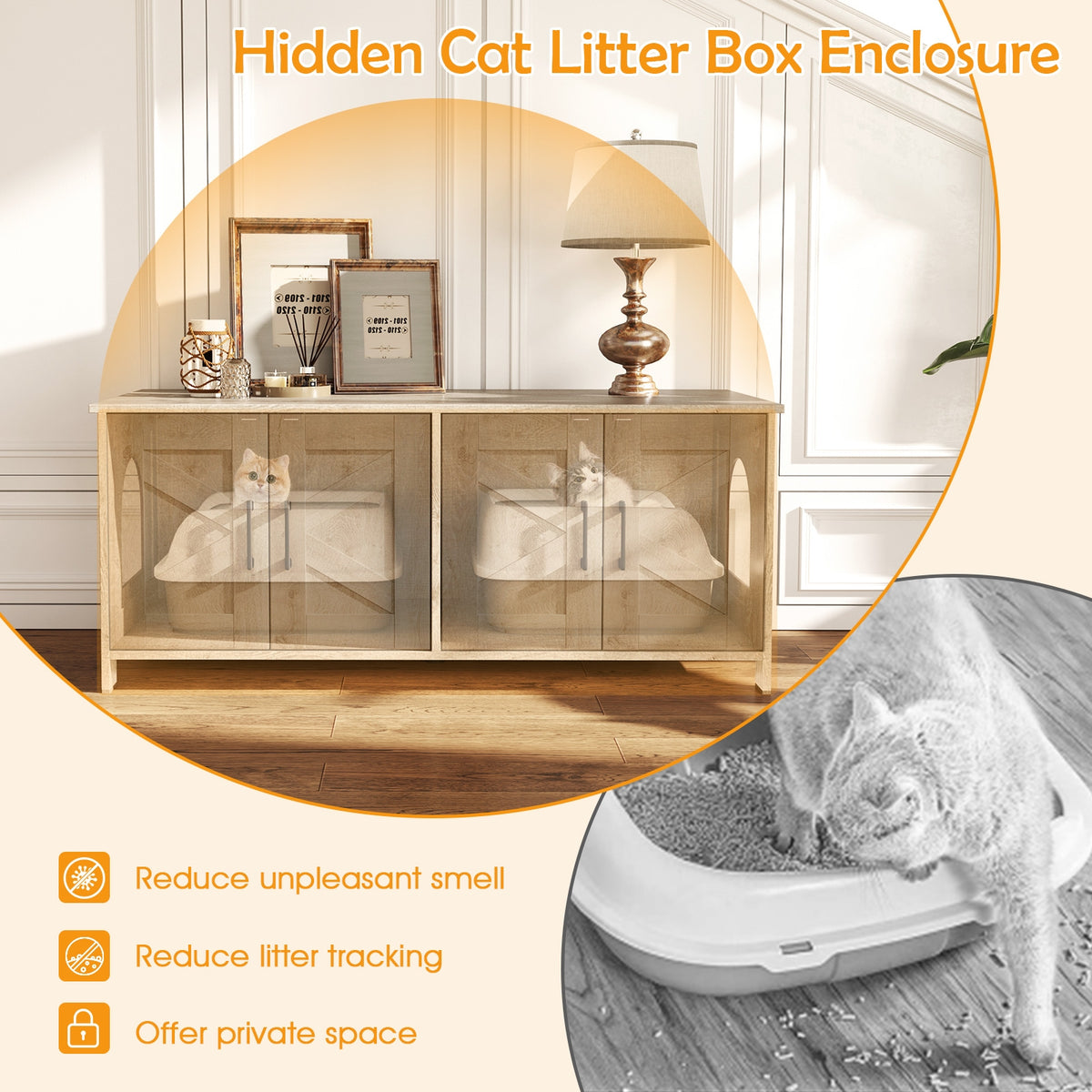 Cat Litter Box Enclosure For 2 Cats, Modern Furniture Hidden, Oak Cat Houses at Gallery Canada