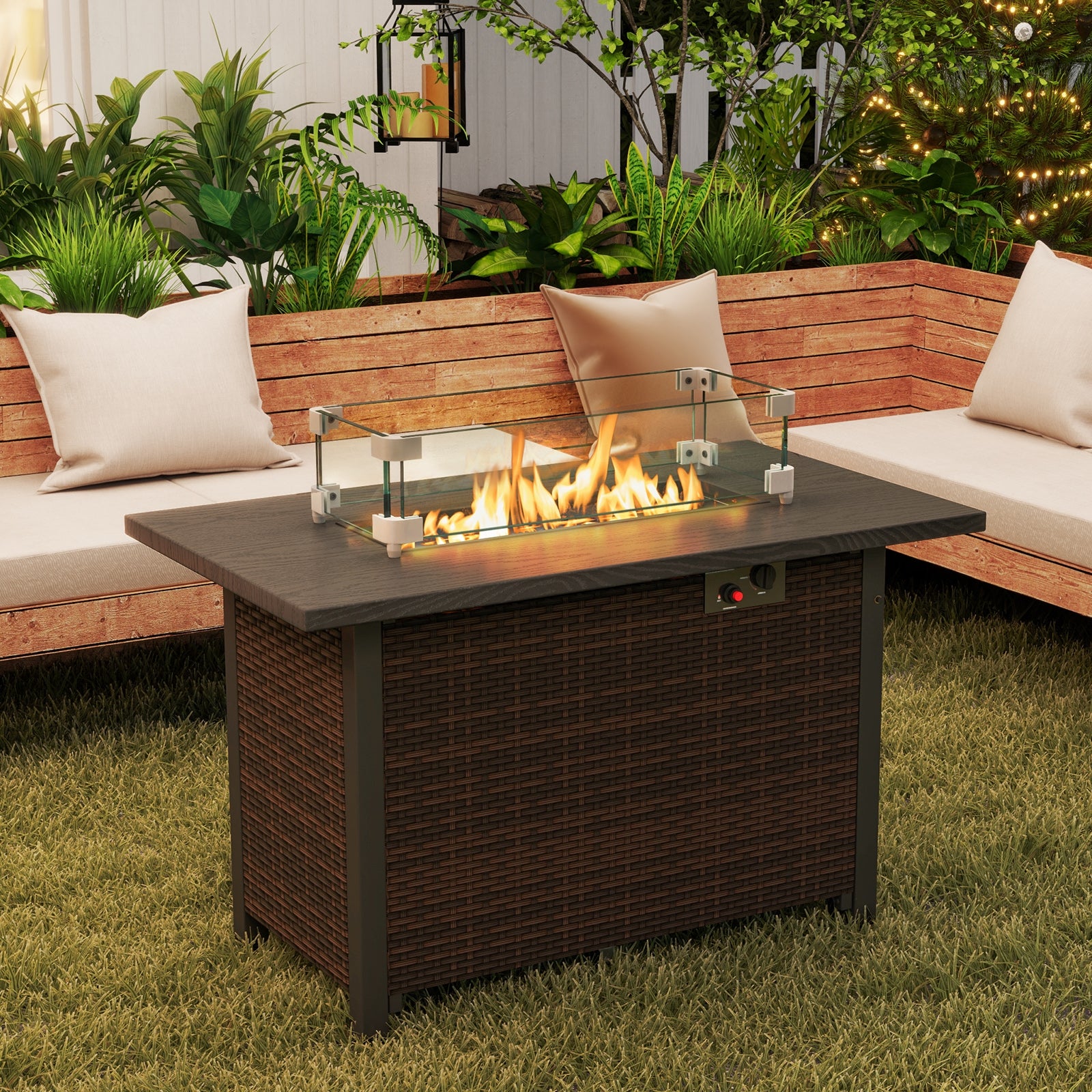 50000 BTU 2 Inch Propane Gas Fire Pit Table, Brown Fire Pit Tables at Gallery Canada