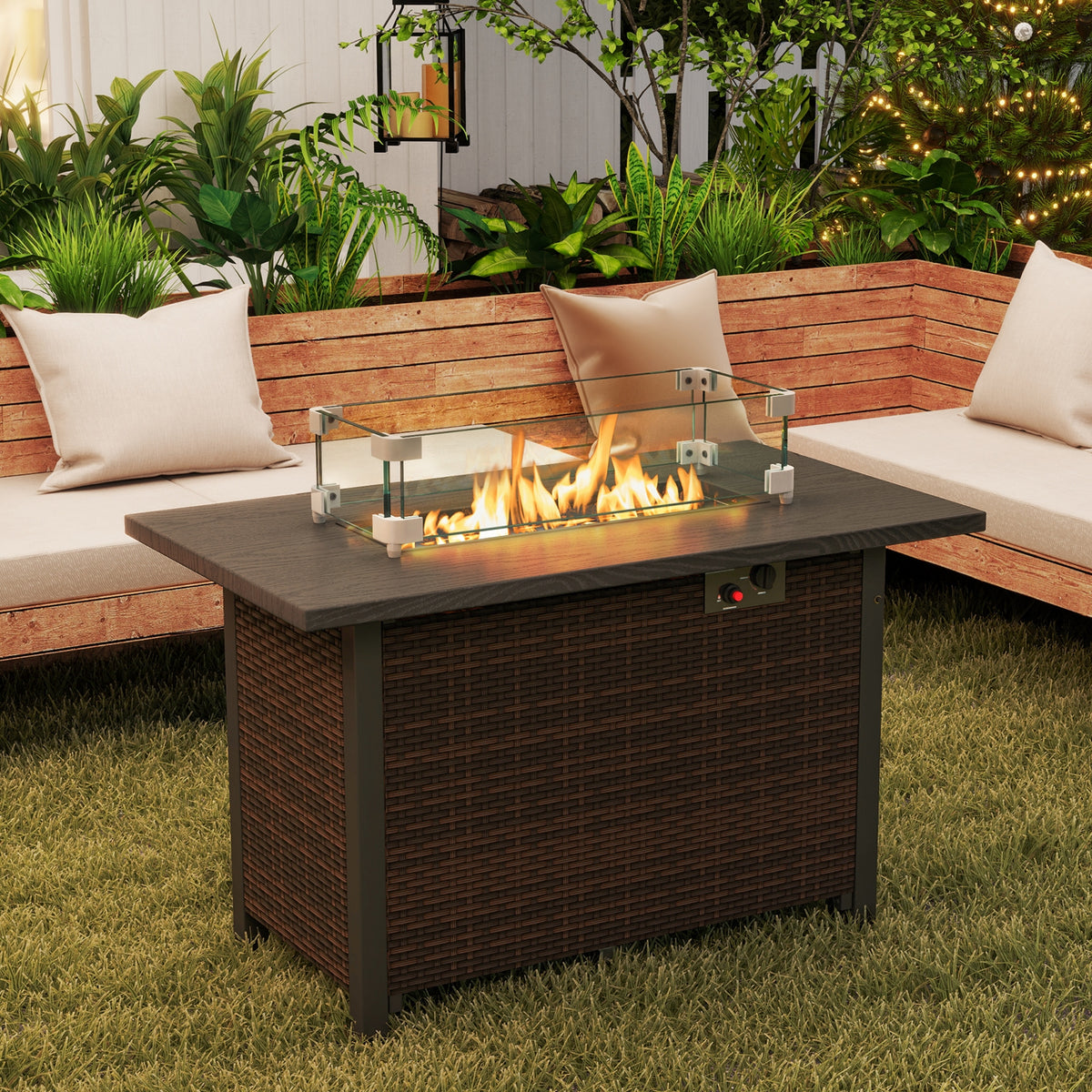 50000 BTU 2 Inch Propane Gas Fire Pit Table, Brown Fire Pit Tables at Gallery Canada